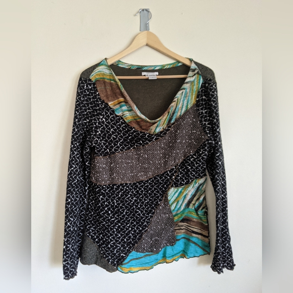 Feratelli Patchwork Cowl Neck Long Sleeve Top Large